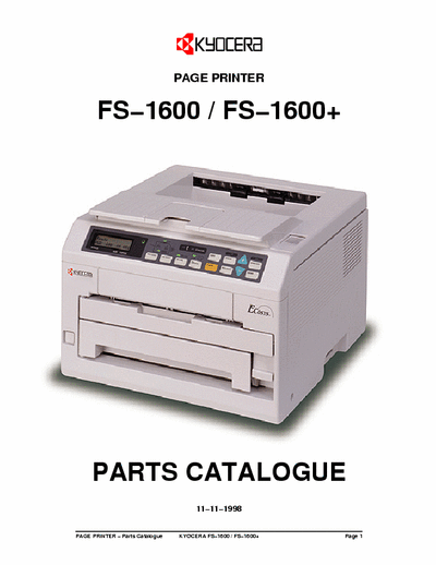 Kyocera FS-1600 FS-1600 FS-1600 Plus Page Printer Parts Catalogue